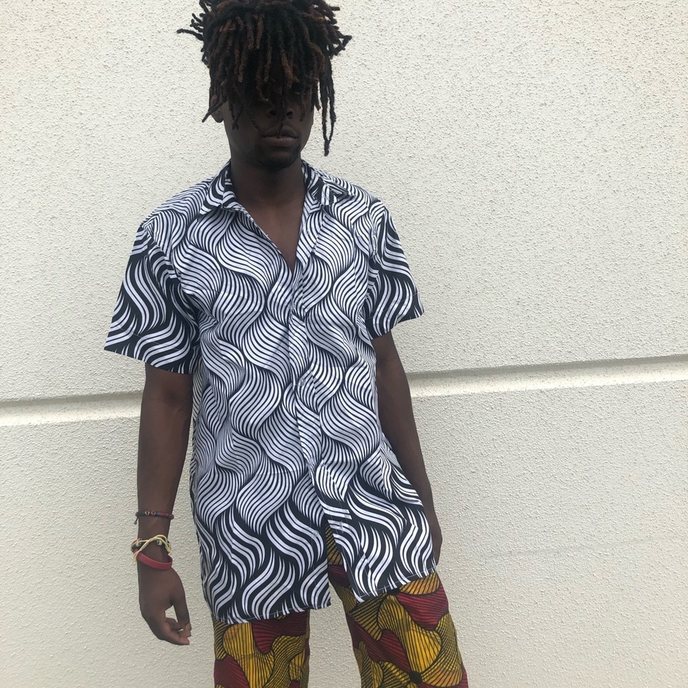 African Ankara men white and black shirt